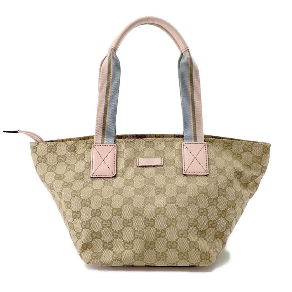 Gucci GG Canvas Sherry Line Tote Bag beige canvas pink leathe